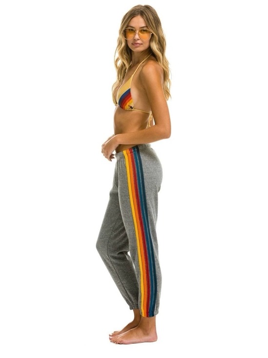 Aviator Nation Pants - Aviator Nation Women’s 5 Stripe Sweatpants Joggers Heather Grey Rainbow Size: XS